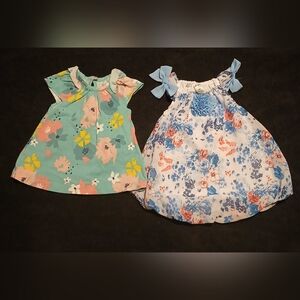 Floral Girl Dress Set - Green and Blue